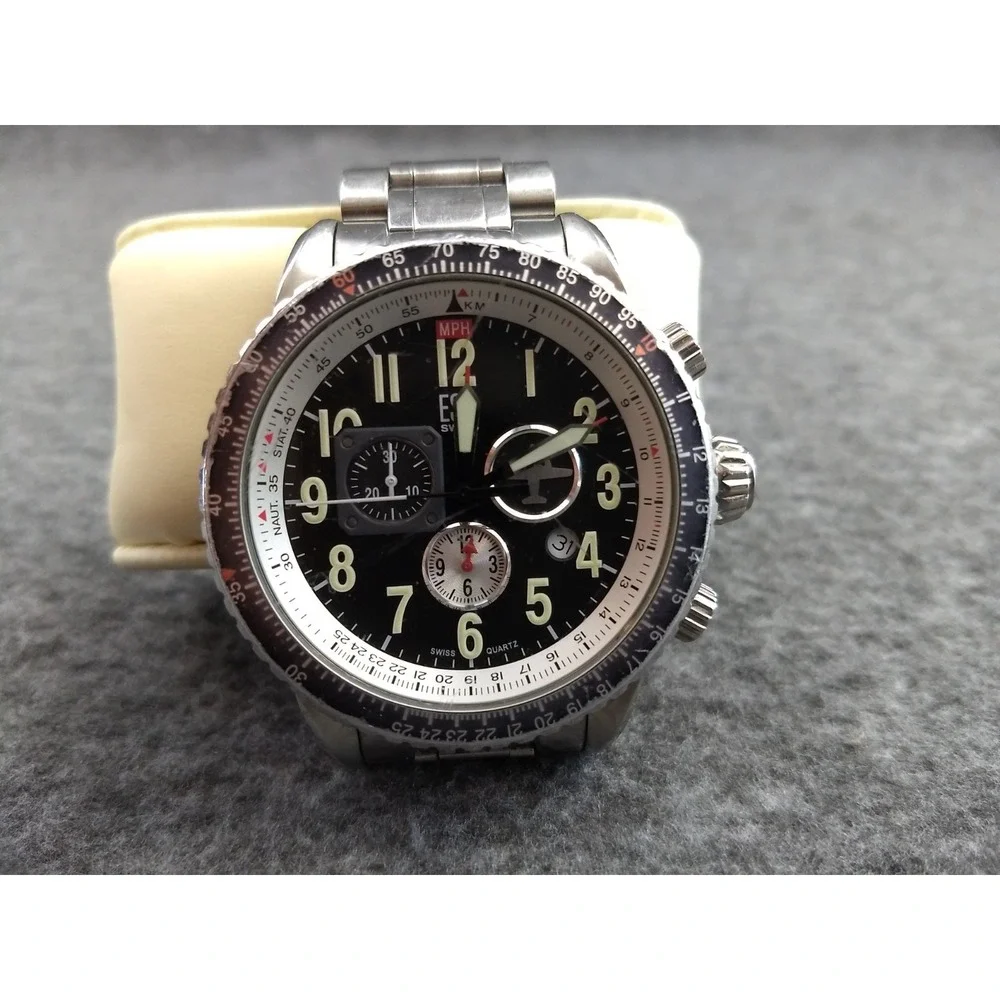 ESQ Watch Movado Pilot ES 021145482 Stainless Swiss Quartz Luminous New Battery